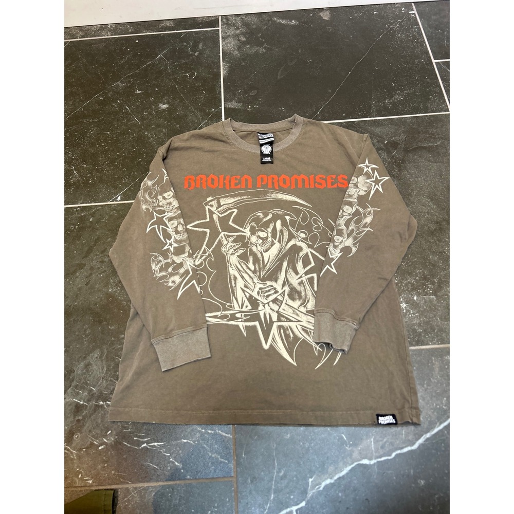 Broken Promises Mens Grim Reaper Graphic Long Sleeve T-Shirt Brown Large